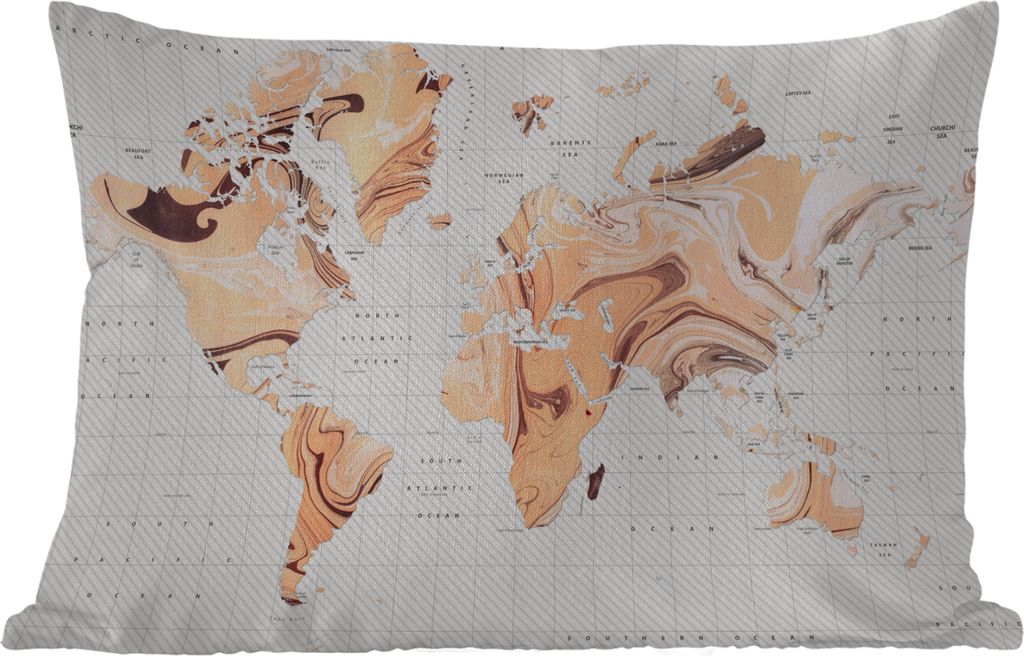 MuchoWow Outdoor Kissen - Weltkarte - Farbe - Braun - 50x30 cm - Wetterfest - Lounge Kissen - Sofa kissen - Wohnzimmer Dekoration