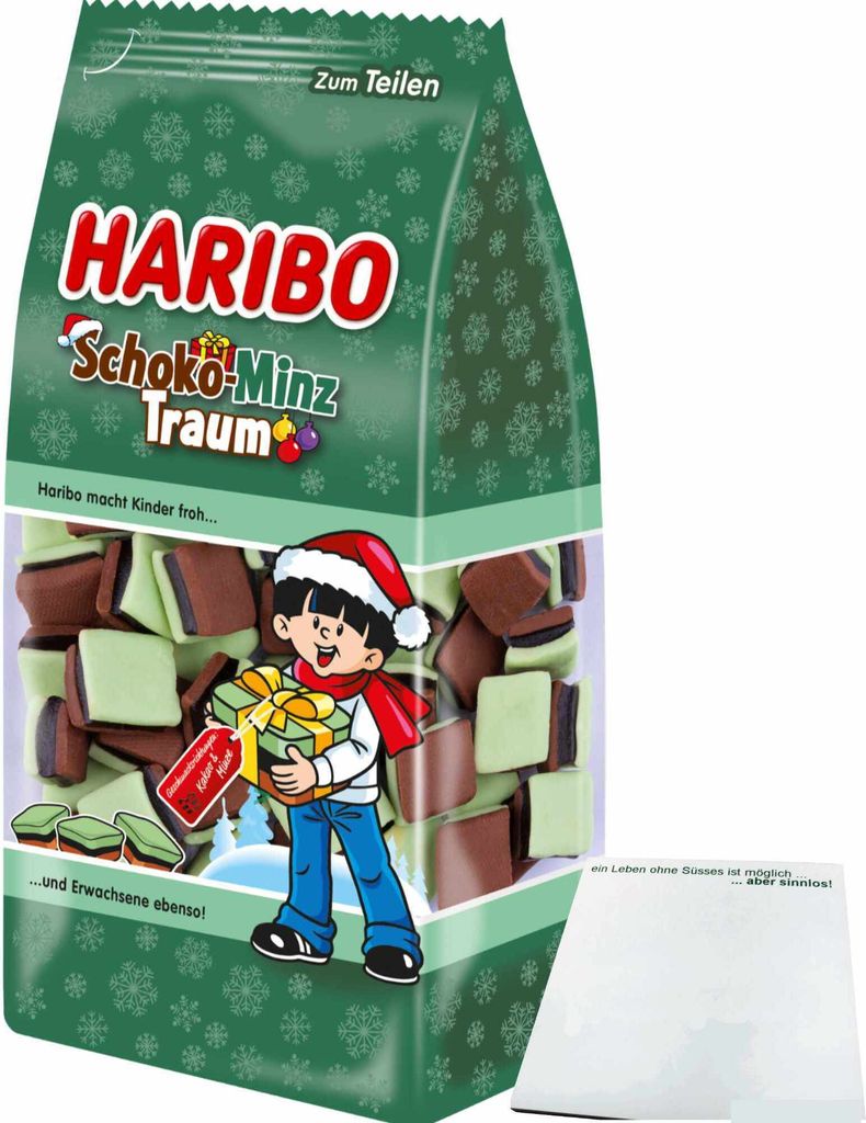 Haribo Schoko-Minz Traum Lakritz-Konfekt mit Schokoladen- und Minzgeschmack (300g Packung) + usy Block