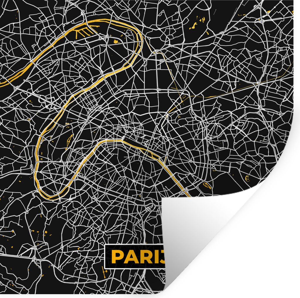MuchoWow Wandtattoo Wandsticker Wandaufkleber Karte - Paris - Stadtplan - Gold - Karte 50x50 cm Selbstklebend und Repositionierbar - Selbstkleben...