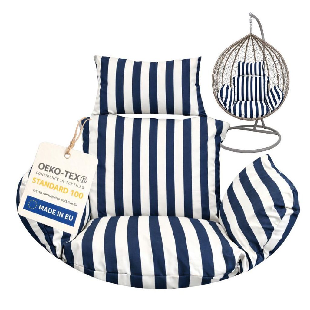 Hängesessel Kissen, Polster für Polyrattan / Rattan Hängeschaukel, Hängekorb, Schaukel Korb, Nur Kissen, Rückenkissen - dunkelblaue Streifen