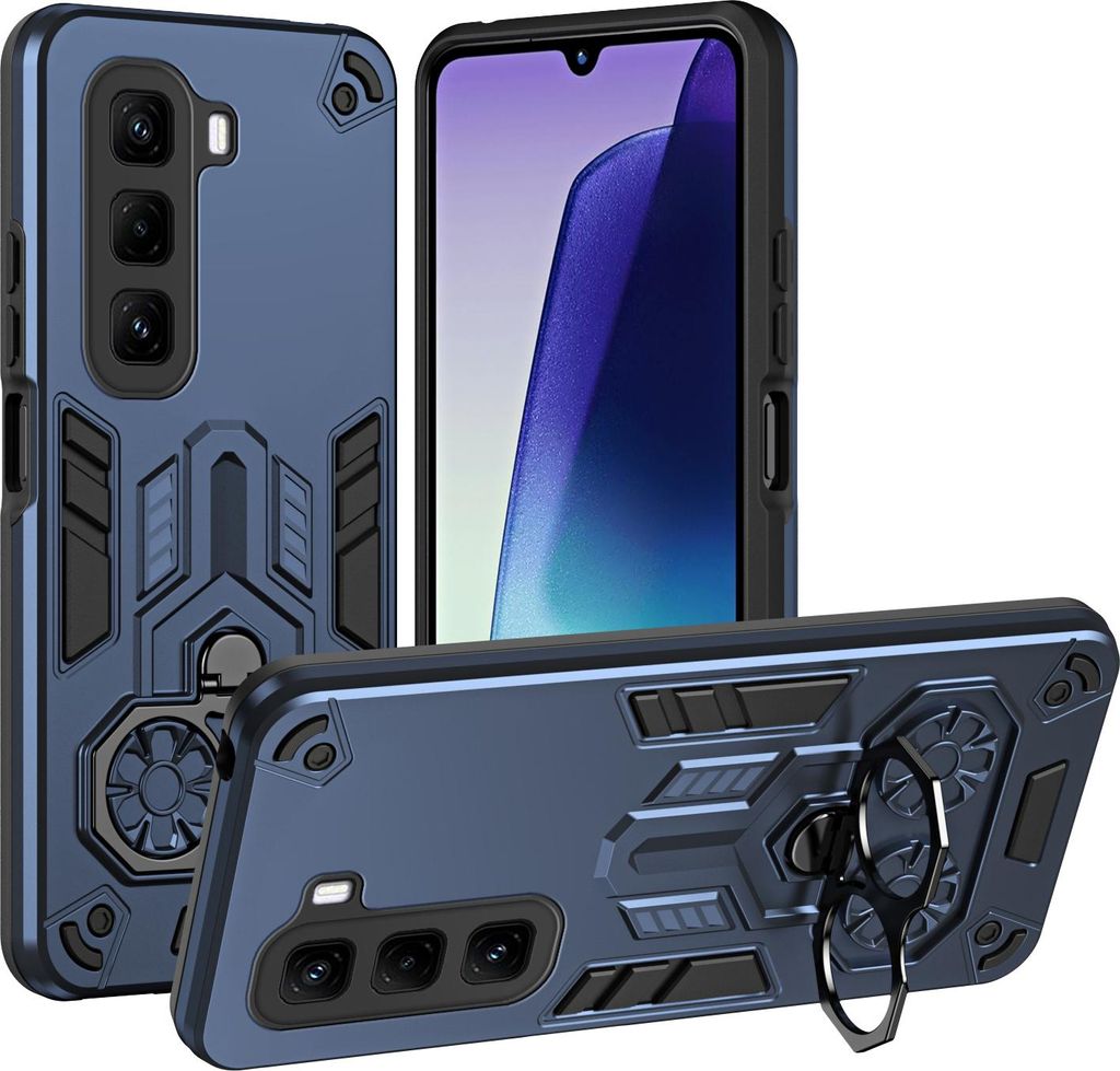 Hülle für Infinix Hot 50 Pro+ 4G Dual Layer PC TPU Militärqualität Stoßfest Rüstung Handyhülle mit Ring Metall Ständer Blau