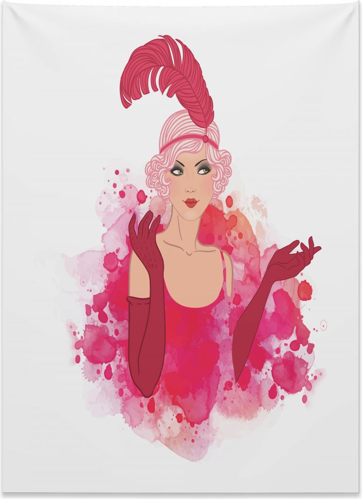 Abakuhaus Old Hollywood Wandteppich, Feder-Stirnband aus Weiches Mikrofaser Stoff Kein Verblassen Klare Farben Waschbar, 110 x 150 cm, Pink Magenta...