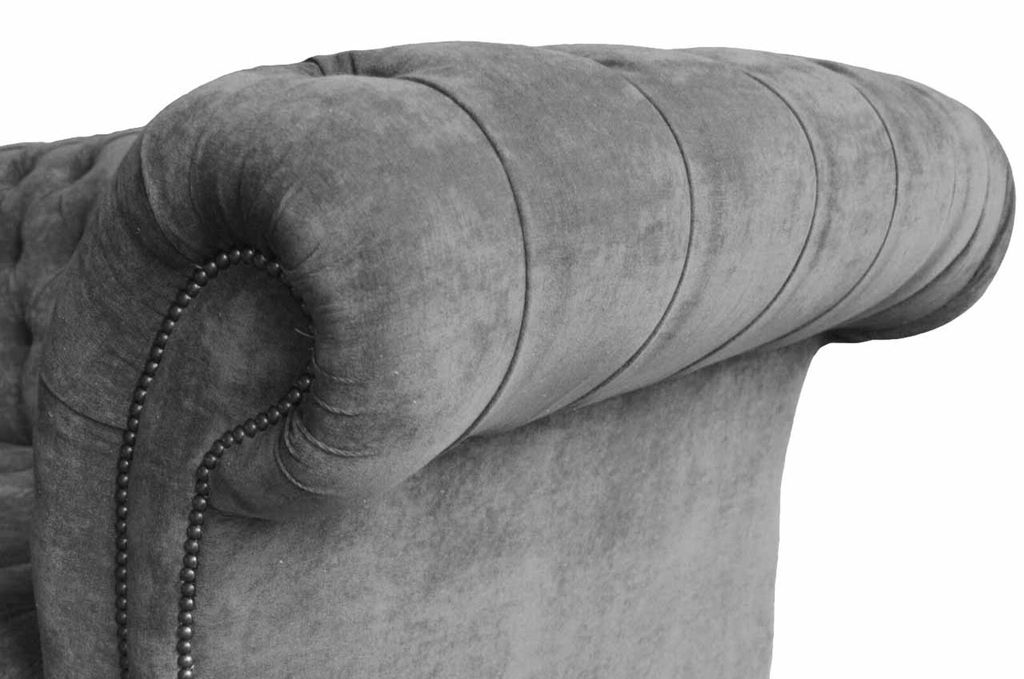 Chesterfield 3 Sitzer Couch Polster Sitz Textil Stoff Grau Couchen Sofa