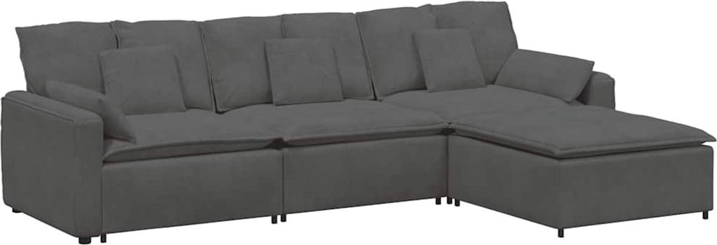 SYFAX Modulares Sofa mit Fußhocker und Kissen Dunkelgrau