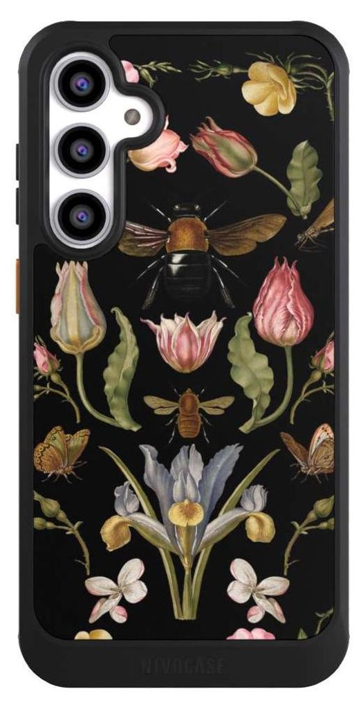 NIVOCASE Hülle für Samsung Galaxy S23 FE Handyhülle NIVOcore Case Schwarz Biene Blumenkranz Blüte