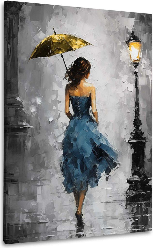 Frau im blauen Kleid Wandbild Leinwandbild Kunstdruck XL Wanddeko: 60x90x4cm