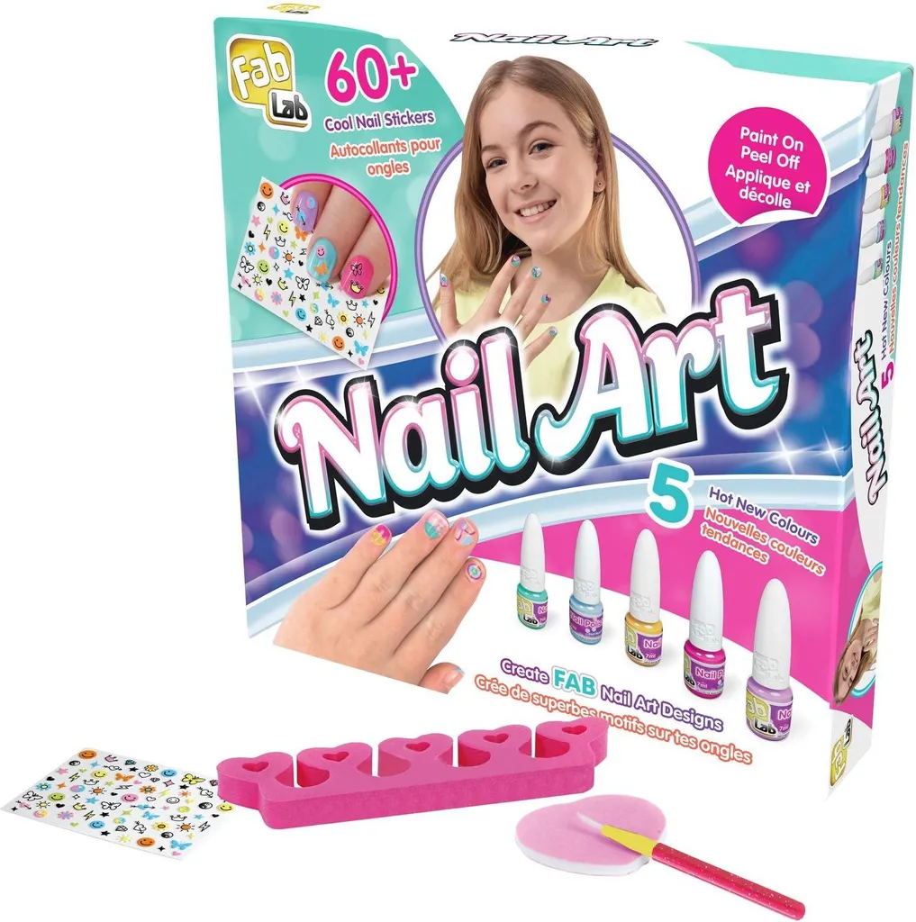 Set Unghie Bambina con 7 Smalti Colorati e Adesivi a Cuore