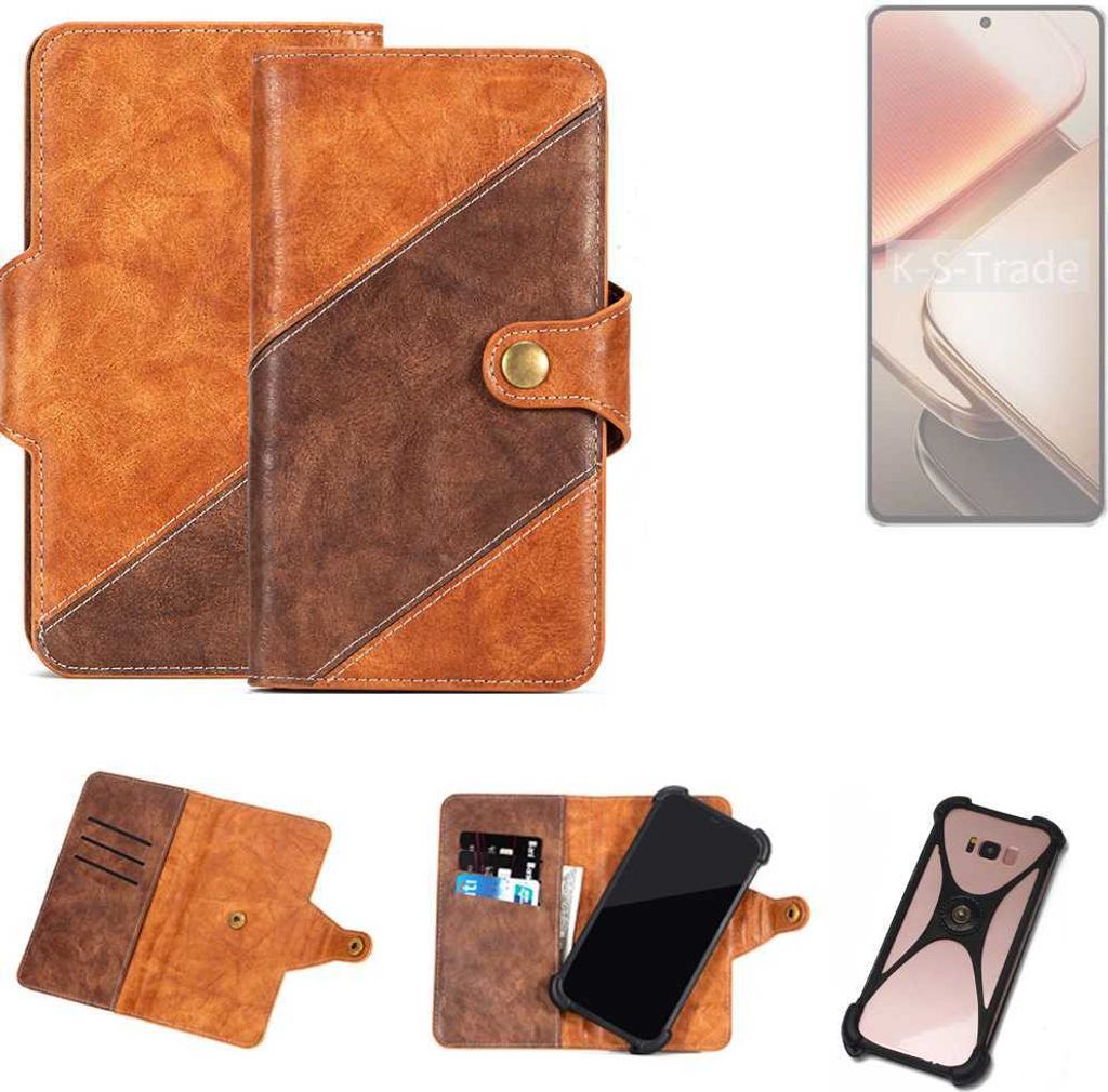 K-S-Trade Handyhülle Schutzhülle Bookstyle Case Wallet-Case kompatibel mit Vivo iQOO Z9 Turbo+ Cover Klapphülle Kantenschutz Smartphone dunkelbraun