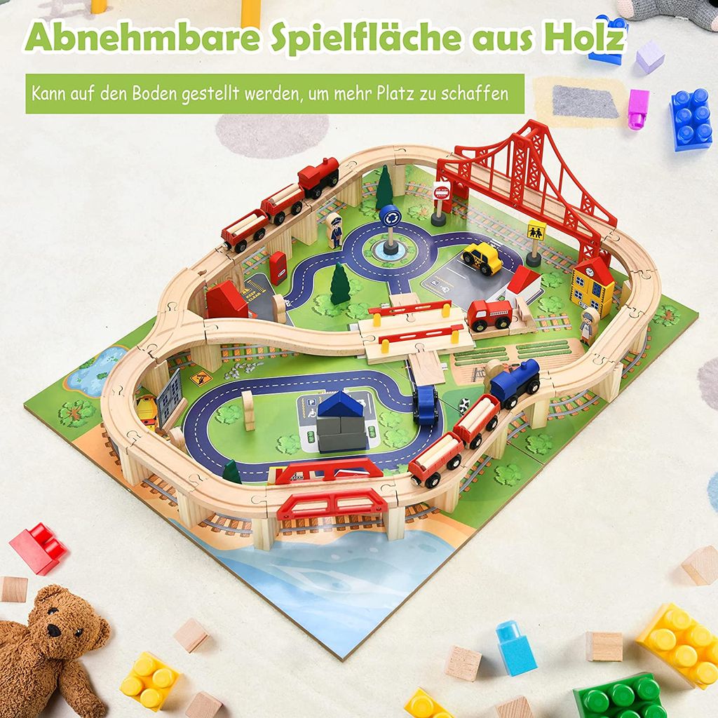 100 Tlg Kinder Eisenbahn Zug Holzeisenbahn Set Aktivitätstisch Spieltischfür 