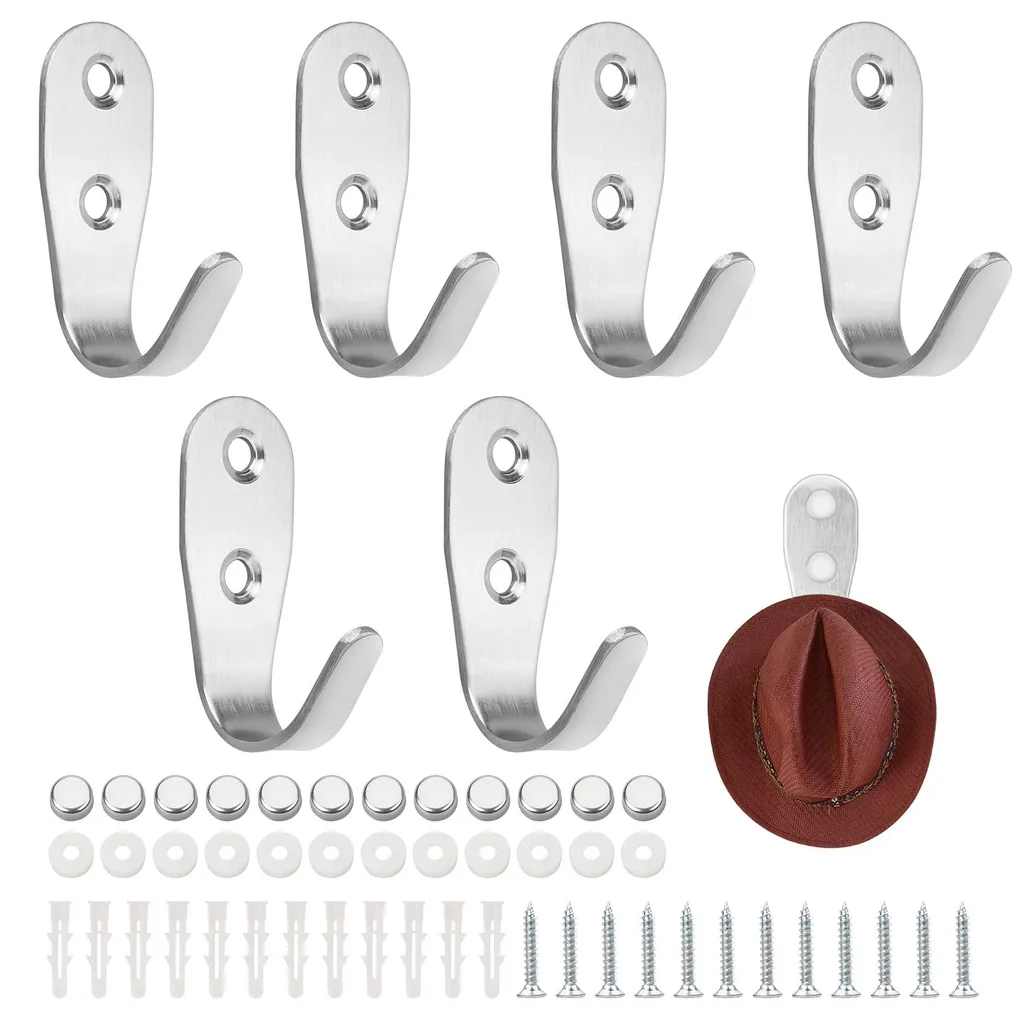 Crochets muraux individuels en métal lot de 6 pour rangement maison et inox