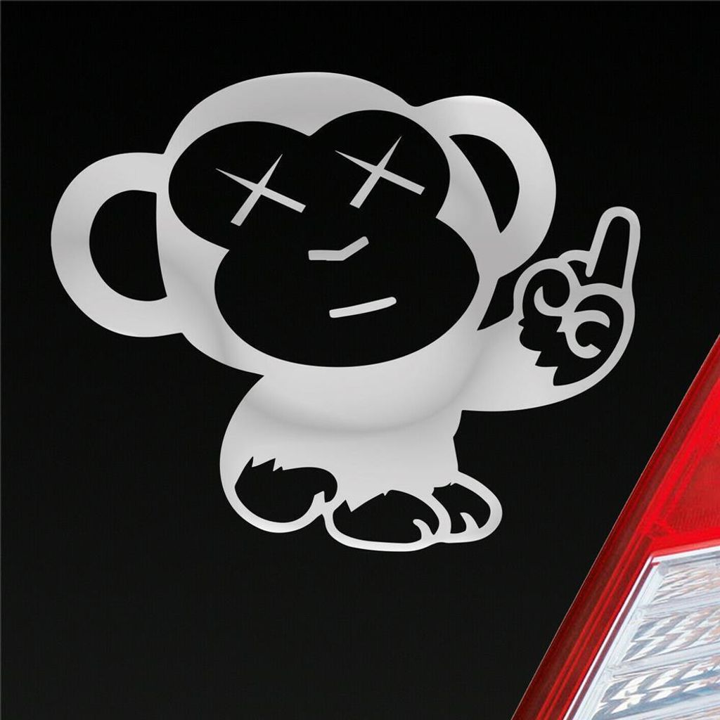 Auto Aufkleber Affe Mittelfinger Tier Motorrad Monkey Ape 10x12 cm Silber Sticker Heckscheibenaufkleber