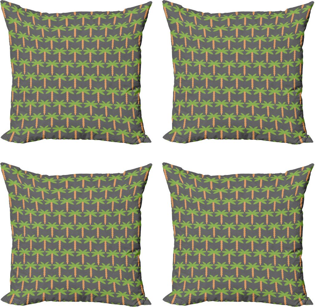 ABAKUHAUS Exotisch Kissenbezug Set (4 Stück), Hawaiian Jungle Palmen, Moderner Doppelseitiger Digitaldruck, 50 cm x 50 cm, Grau Lime Green