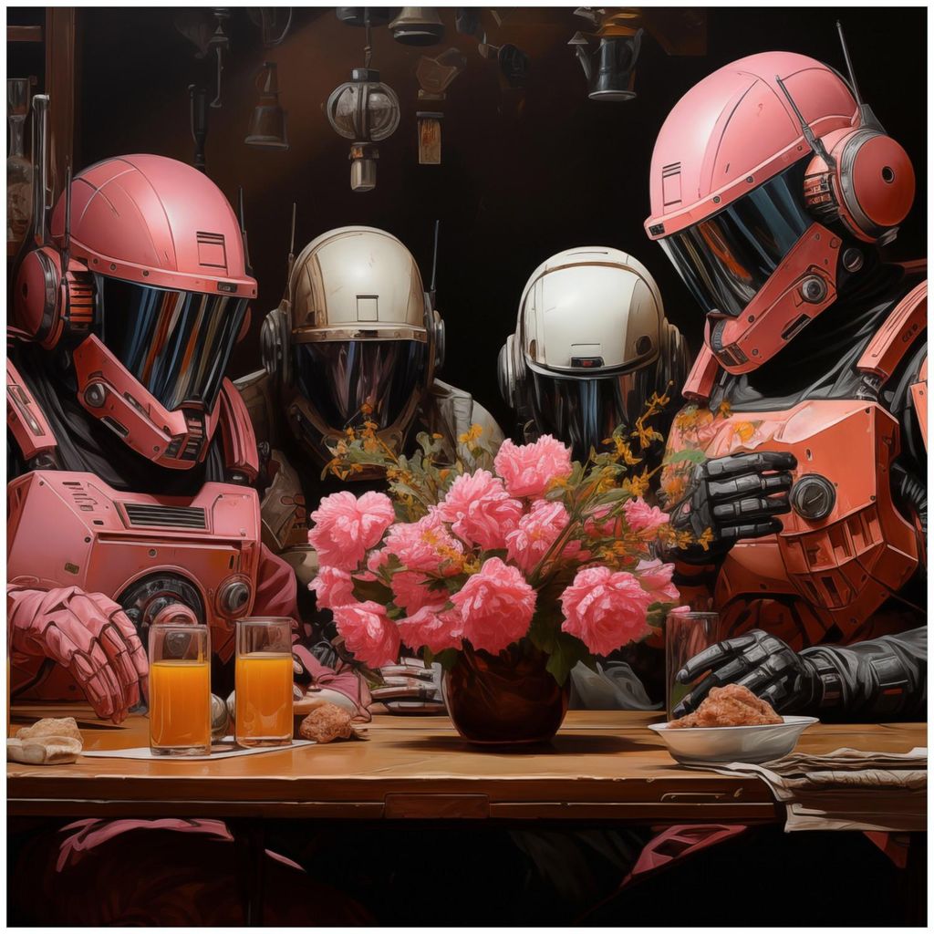 Wallario Memoboard Magnettafel aus Glas, Größe 50 x 50 cm, Motiv Astronauten beim Frühstück