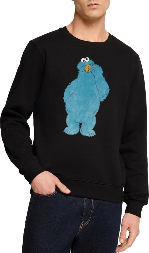 Spreadshirt Sesamstraße Krümelmonster Naschen Herren Premium Pullover, L, Schwarz