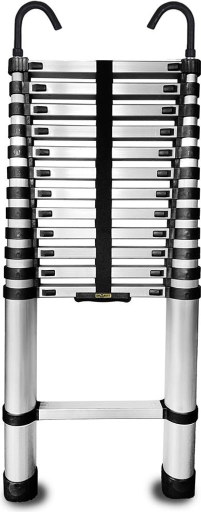 Drabest | Teleskopleiter - Ausziehleiter - mit Haken - 3,8 m - 13 Stufen - Aluminium Leiter - bis 125kg - stabil und mobil