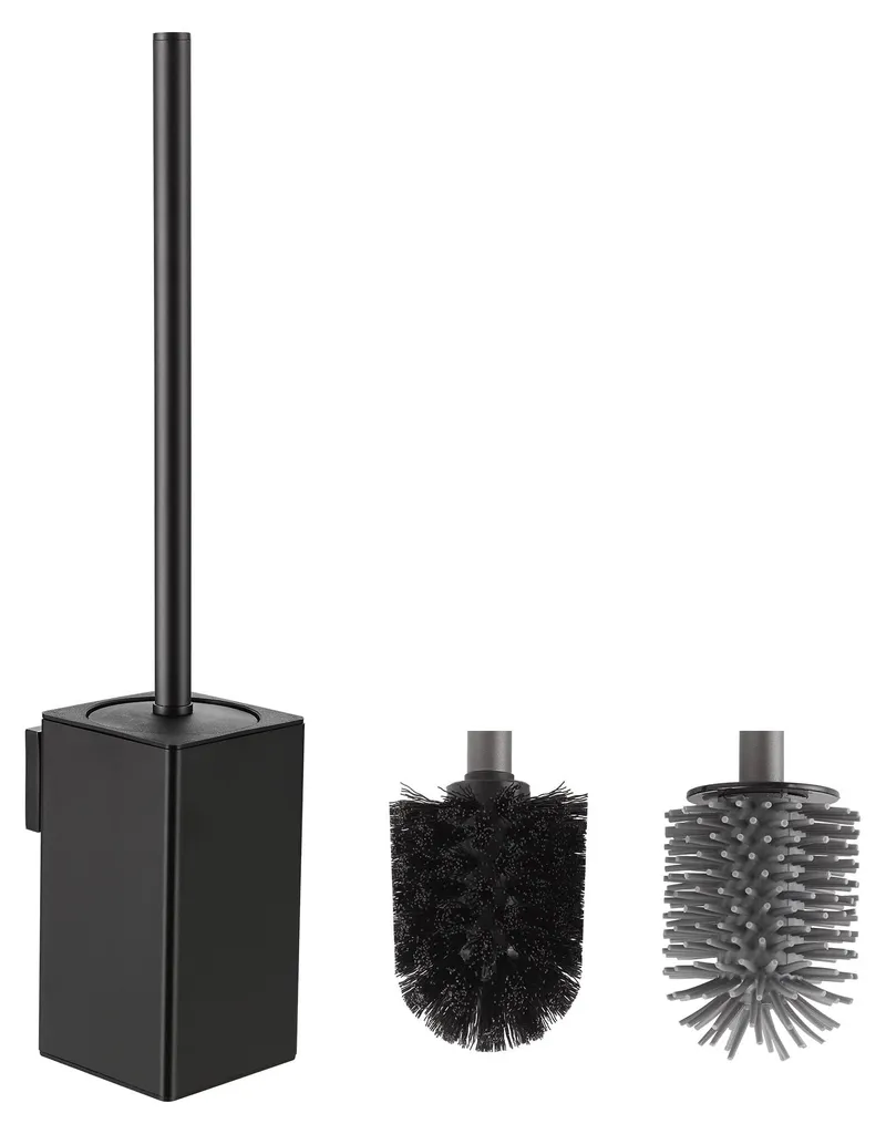 Brosse WC murale carrée noire en silicone 2 têtes pour nettoyage facile