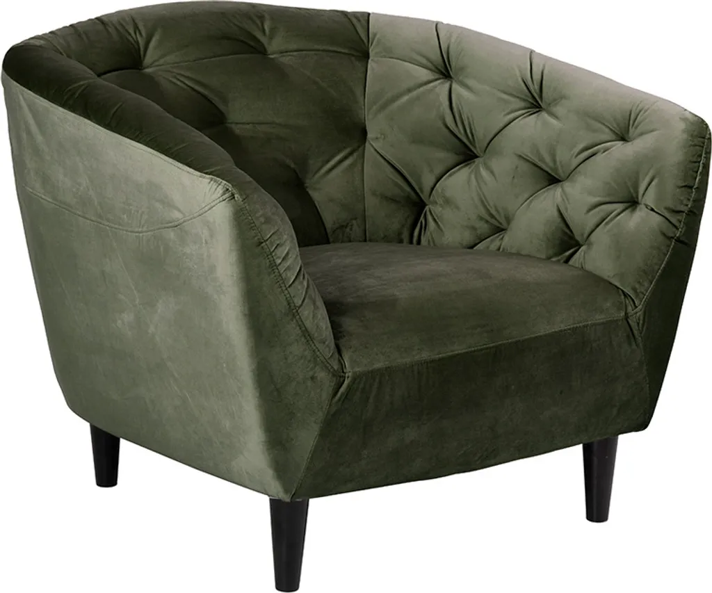 Fauteuil Salem Vert en velours doux - Pieds en métal et assise large