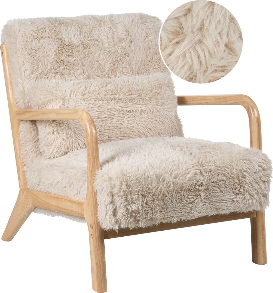 BELIANI Sessel Hellbeige Kunstfellbezug mit 1 Dekokissen Armlehnen Tiefe Sitzfläche Retro-Design Wohnzimmer Schlafzimmer Flur Möbel Ausstattung S...