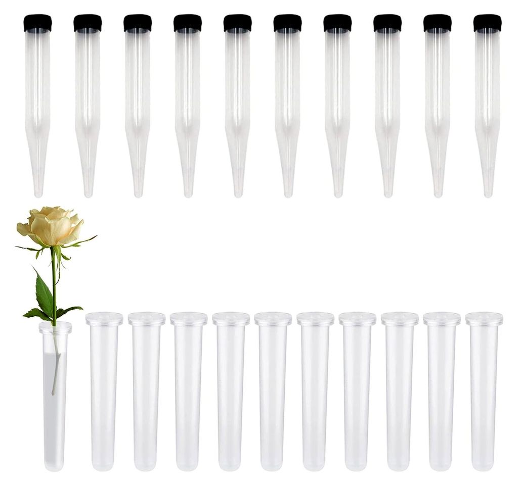 20 Stück Blumen Wasserröhrchen Blumenröhrchen Kunststoff mit Silikonkappe Reagenzgläser für Blumen transparent, Wiederverwendbare für Blumena...