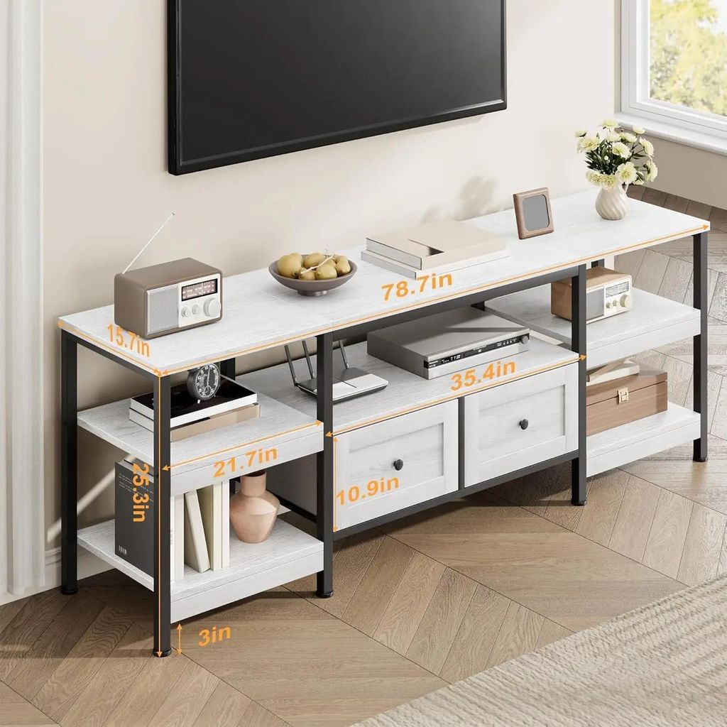 TV-Lowboard - Medienkonsole - Traditionelles Design - Mit 2 Schubladen - Ablage - Metallrahmen - Für Fernseher bis 216 cm - 160×40×65 cm