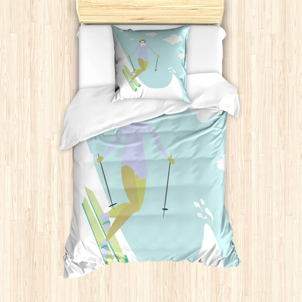 Housse de couette anti-acariens pour allergiques motif ski 135x200 cm