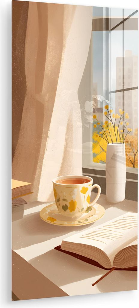 MuchoWow Glasbilder - Bilder auf Wandbild - Foto auf Glas Tee - Buch - Tee - Herbst 40x80 cm Wanddekoration aus Glas - Acrylglasbild - Acrylbilder ...