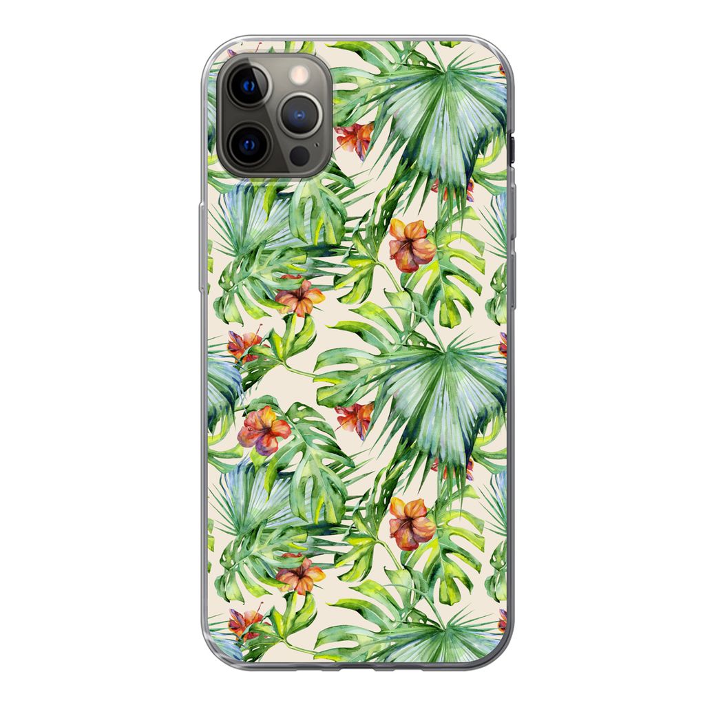 MuchoWow Handyhülle Schutzhülle Hülle für iPhone 13 Pro Max Blume - Blatt - Muster Silikon Softcase Handy Hülle - Mobiltelefon