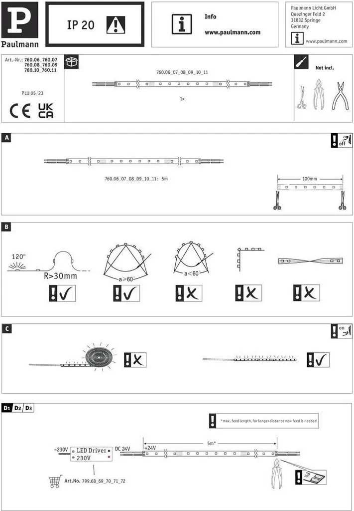 Paulmann 76010 : Ruban Lumineux Blanc IP20 - Solution Éclairage Facile - 6