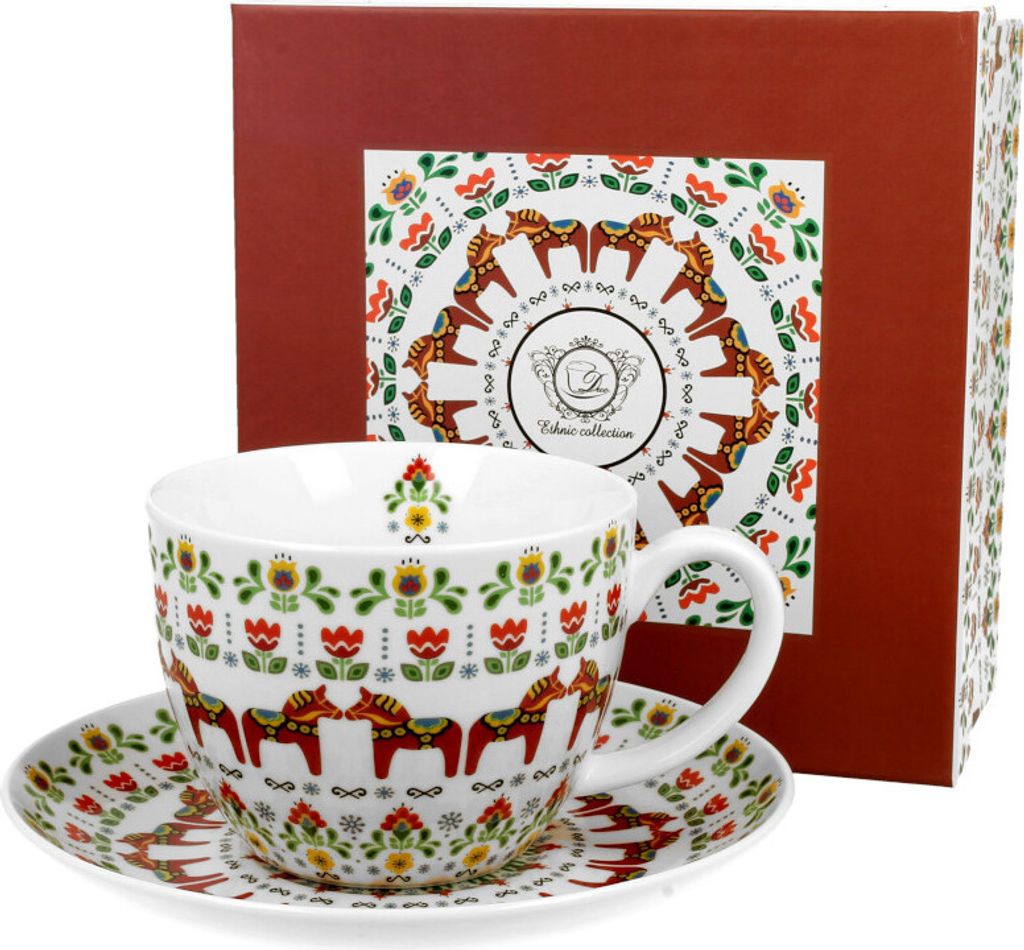 DUO ETNO Jumbobecher 470 ml SCANDINAVIAN mit Untertasse, New Bone China Porzellan