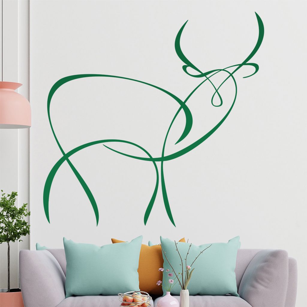Antilope Linien - Hirsch Wandtattoo in 6 Größen - Wandaufkleber Wall Sticker - Dekoration, Küche, Wohnzimmer, Schlafzimmer, Badezimmer