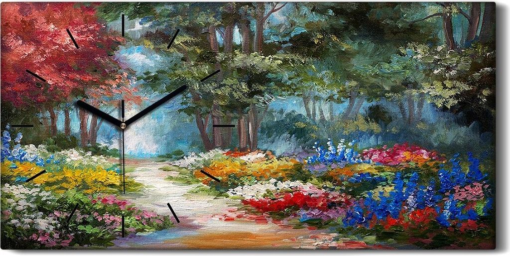 Wanduhr Uhr Wandbild Leinwand Geräuschlos 60x30 Wald Blume Produktbild 