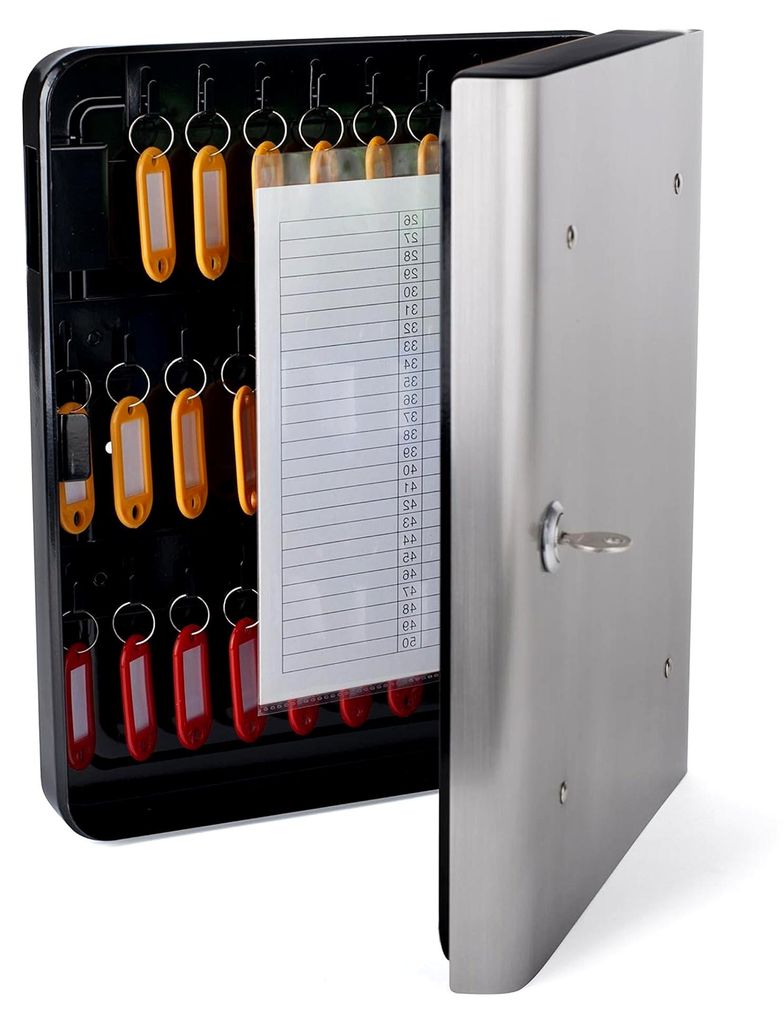 Schlüsselschrank für 54 Schlüssel, Metall, schwarz, 30 x 6 x 24 cm, mit 54 Schlüsselanhängern
