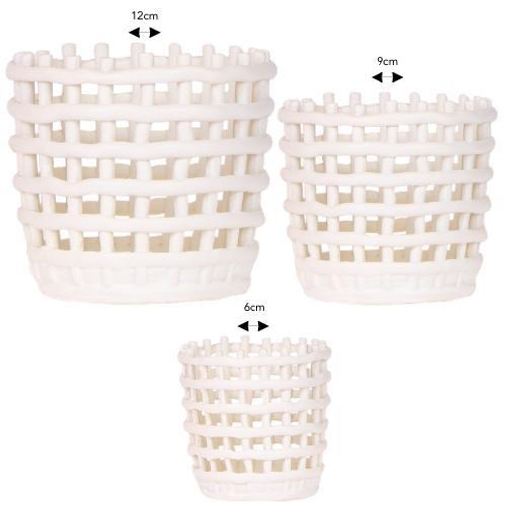Kolibri Company | Kombi‐Deal | Mesh White Übertopf‐Set – 6 cm + 9 cm + 12 cm