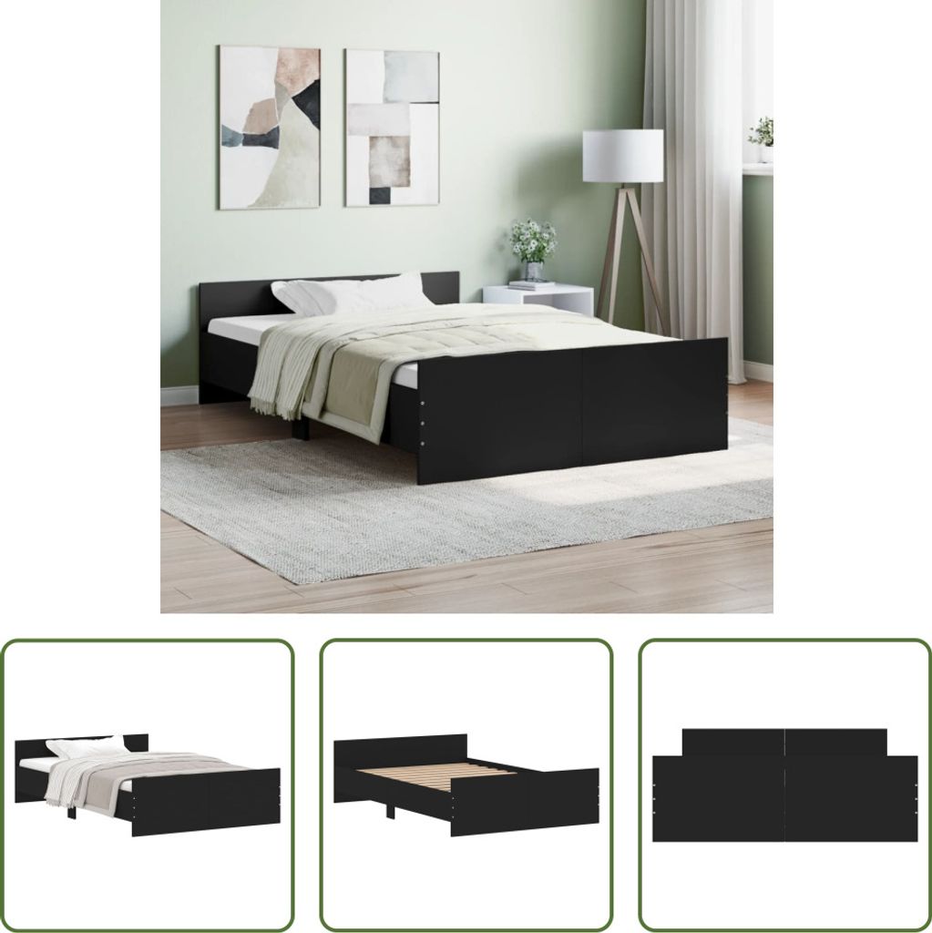 The Living Store Bettgestell mit Kopf- und Fußteil Schwarz 120x190 cm