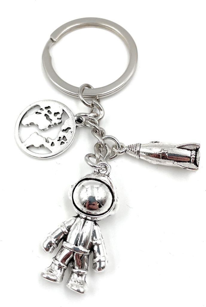 Onwomania - Astronaut Rakete Globus Raumfahrt - Metall Schlüsselanhänger, ideal als Geschenk z.B. für den besten Freund, die beste Freundin, Ma...