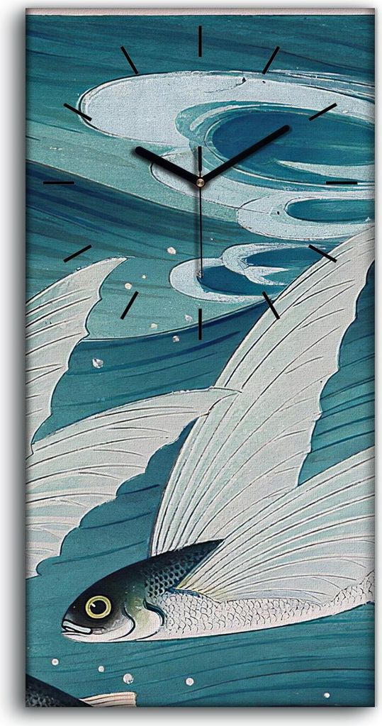 Wanduhr Bürouhr Leinwand Bild 30x60 Foto Bild Japanische Kunst Flug Fisch - schwarze Hände