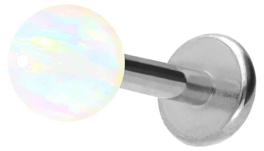 Ohrpiercing, Nasenpiercing Titan Labret mit Innengewinde SYNTHETISCHER OPAL Silber Stablänge: 7mm | Stabstärke: 1,2mm