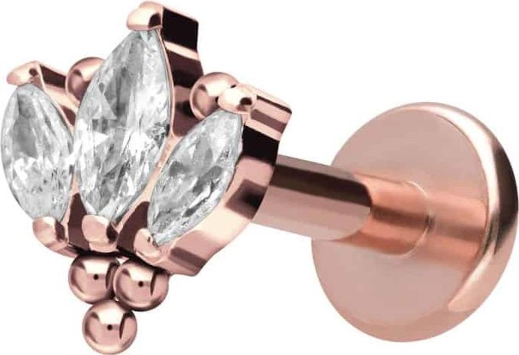 Ohrpiercing, Nasenpiercing Titan Labret mit Innengewinde LOTUSBLÜTE + KUGELN RoséGold Stablänge: 7mm | Stabstärke: 1,2mm