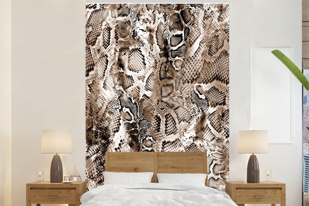 MuchoWow Fototapete für Wohnzimmer oder Schlafzimmer Wandtapete Vinyl Motivtapete Tiermuster - Schlange - Braun - 155x240 cm - Tapete