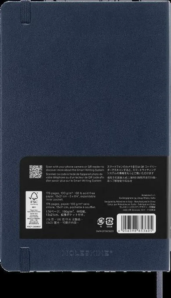Moleskine Smart Notebook Large A5 Bleu Saphir pour Stylo Connecté Pen+