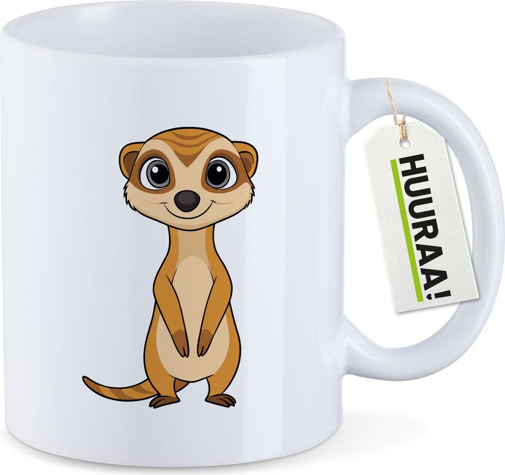 Huuraa Kaffeetasse Erdmännchen Comic 330ml Weiß Keramik Kaffeebecher Geschenkidee