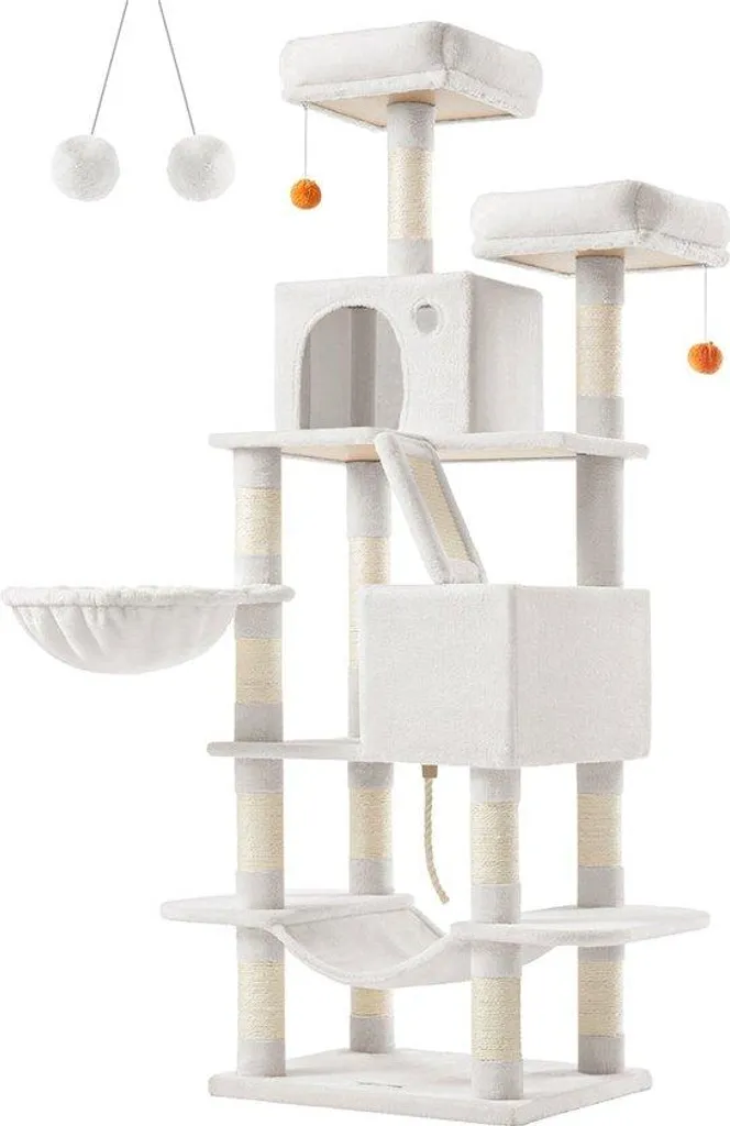 Rootz Arbre à Chat 168 cm en Sisal et Peluche Blanc Crème - Robuste