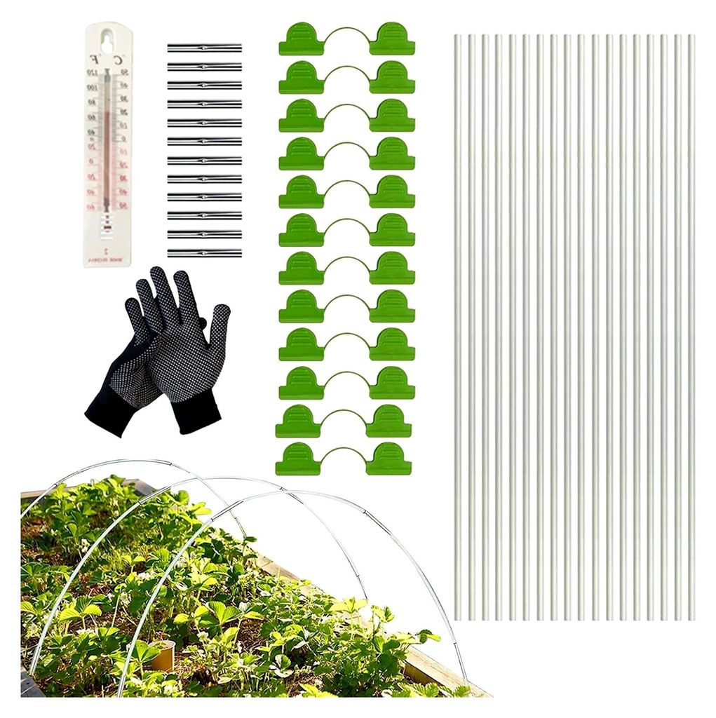 Gartenbogen für Reihenabdeckung, mehrere Tunnelbögen | 43 cm langer Glasfaser-Gewächshaus-Tunnelbogen mit Thermometer und Handschuhen | Einsatz ...