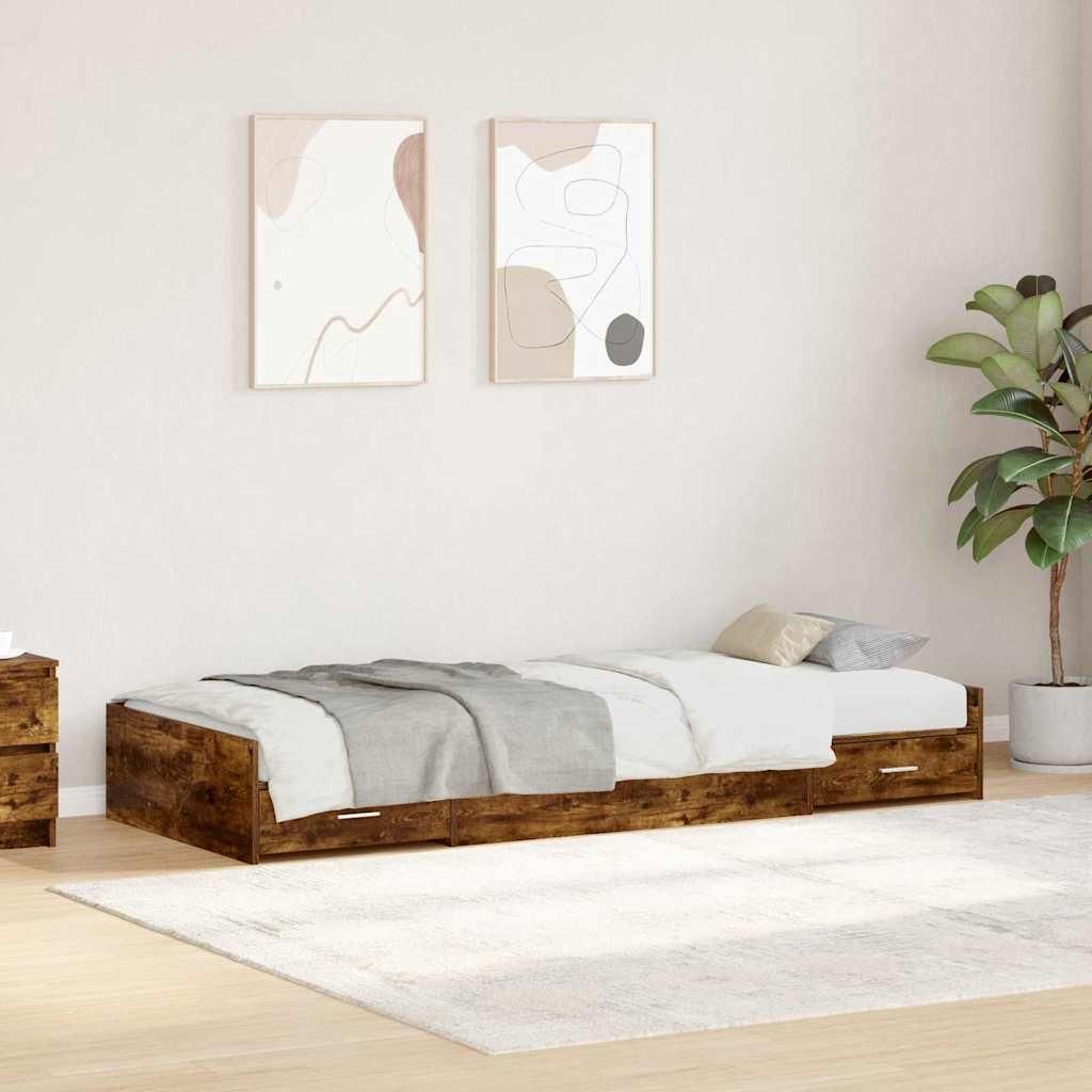 "Schlussverkauf" Einzelbett 1 PLACE - bettrahmen moderne - Geräucherte Eiche 100x200 cm Holzwerkstoff C1150