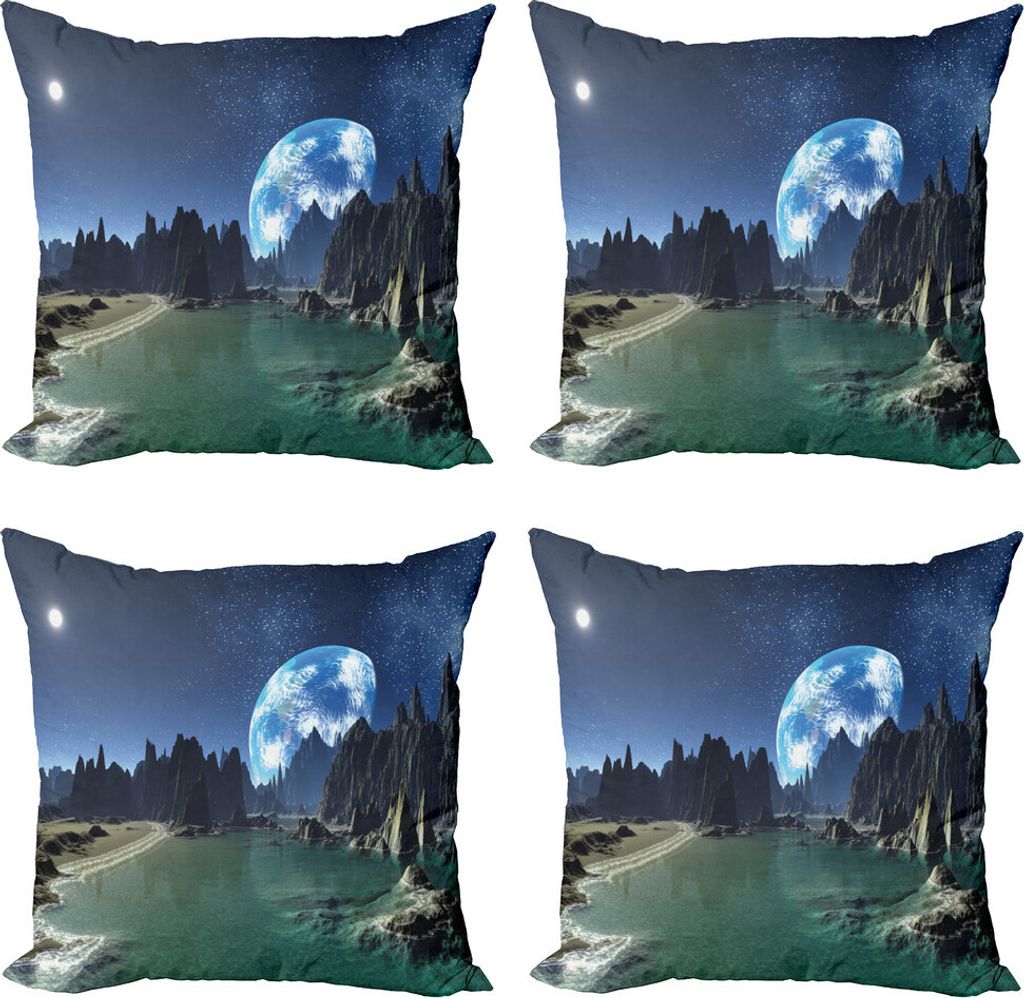 ABAKUHAUS Fantasie Kissenbezug Set (4 Stück), Erde von Alien Shores, Moderner Doppelseitiger Digitaldruck, 50 cm x 50 cm, Dark Blue Jade-Grün