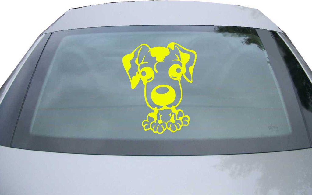 Indigos UG - Aufkleber Heckscheibe & Motorklappe DE6311 - neongelb - 600x485 mm - funny dog - John - Auto Scheiben Fenster Heckklappe Tuning Racing...