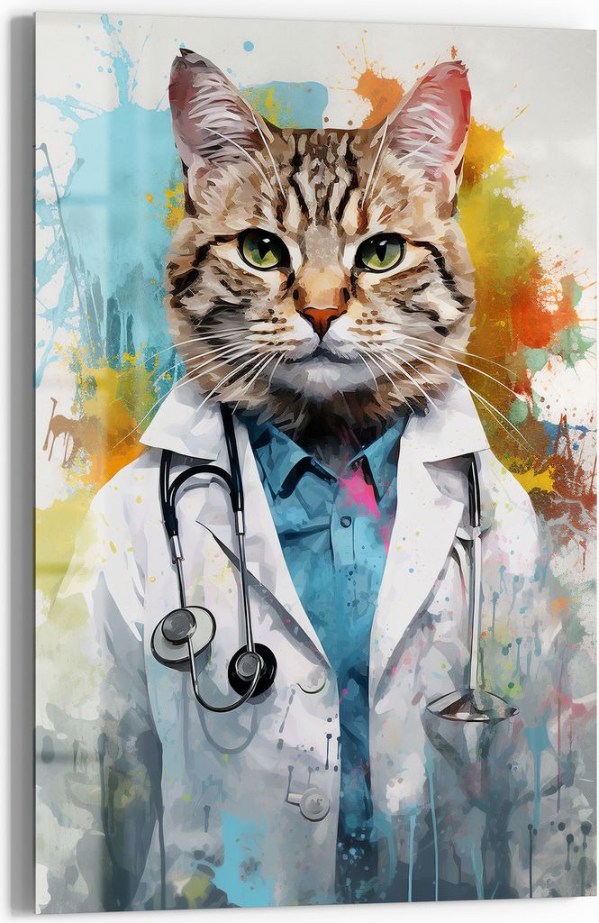 DEQOART Magnettafel Glas 60x90 cm 'Pfotige Praxis' beschreibbar Whiteboard Pinnwand Küche