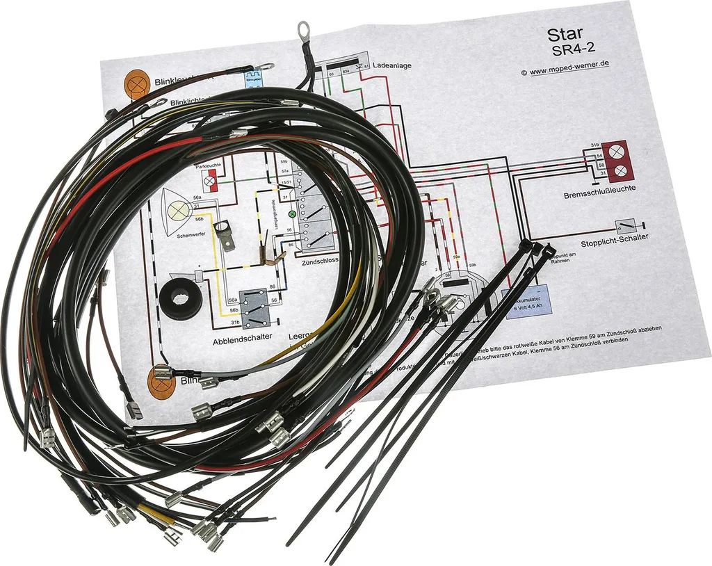 Set di cablaggi Star SR4-2, accensione interruttore 6V con schema elettrico