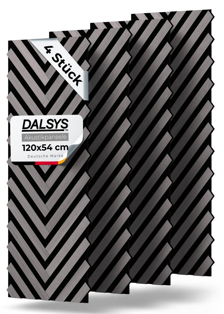 Dalsys 4x Akustikpaneele Holz 120x54cm mit Fischgrät-Muster Grau - Akustik Paneele Wand - Wandpaneele Holz für Schallschutz in Büro & Wohnräume...