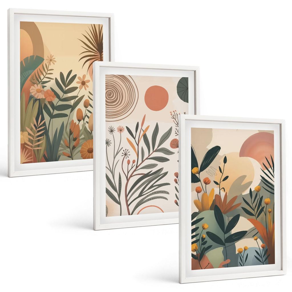 Bilder Set 3-teilig im weißen Rahmen – Wandbilder 3 Stück – gerahmte Poster für Wohnzimmer, Schlafzimmer und Flur – 40x60 cm – Pflanzenm...